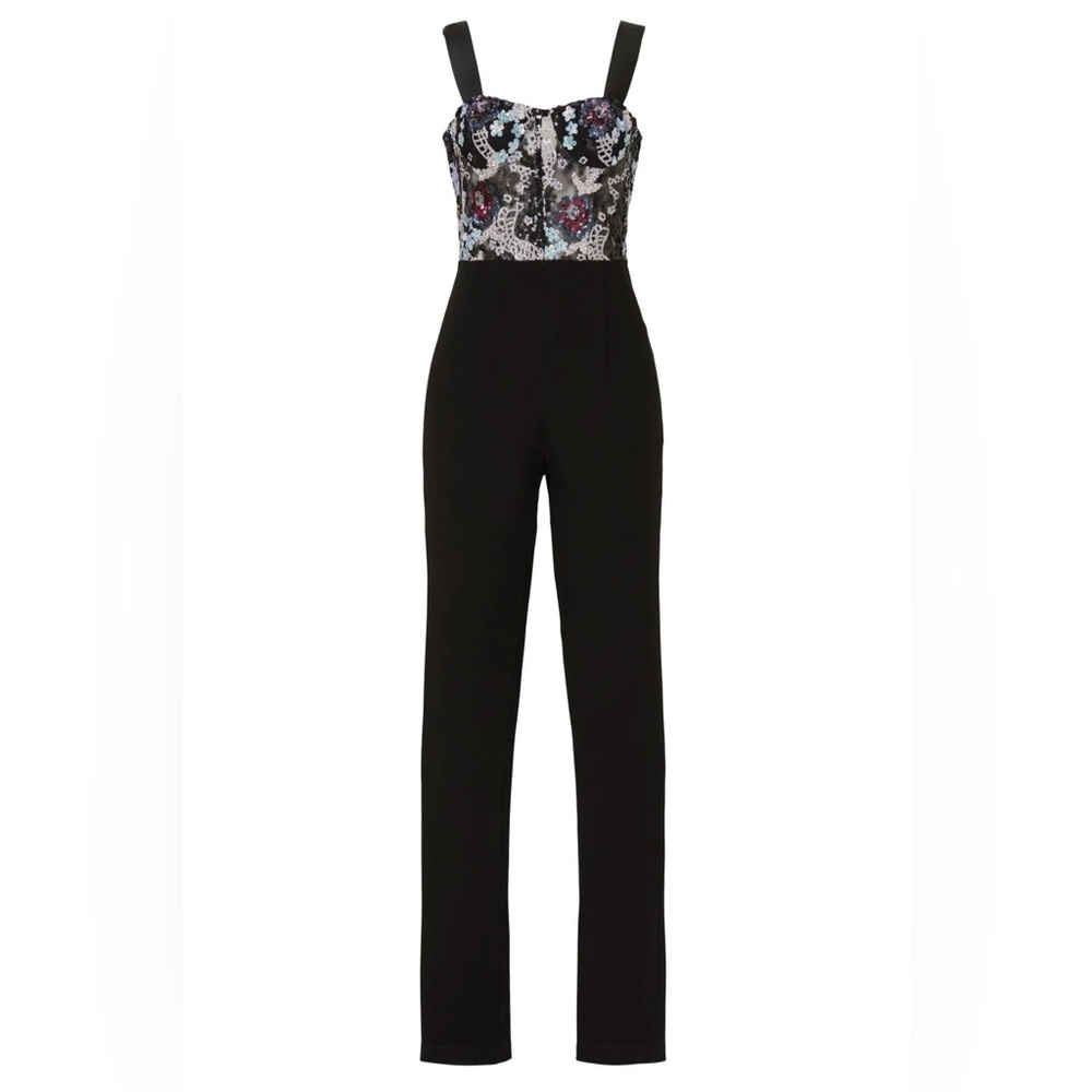 Bronx and Banco Black Jumpsuit with Sequin Floral Bust